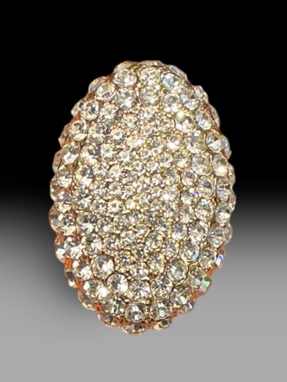 AKKAD Rhinestone Cocktail Ring Size 7 Gold Tone Crystal Pave Statement